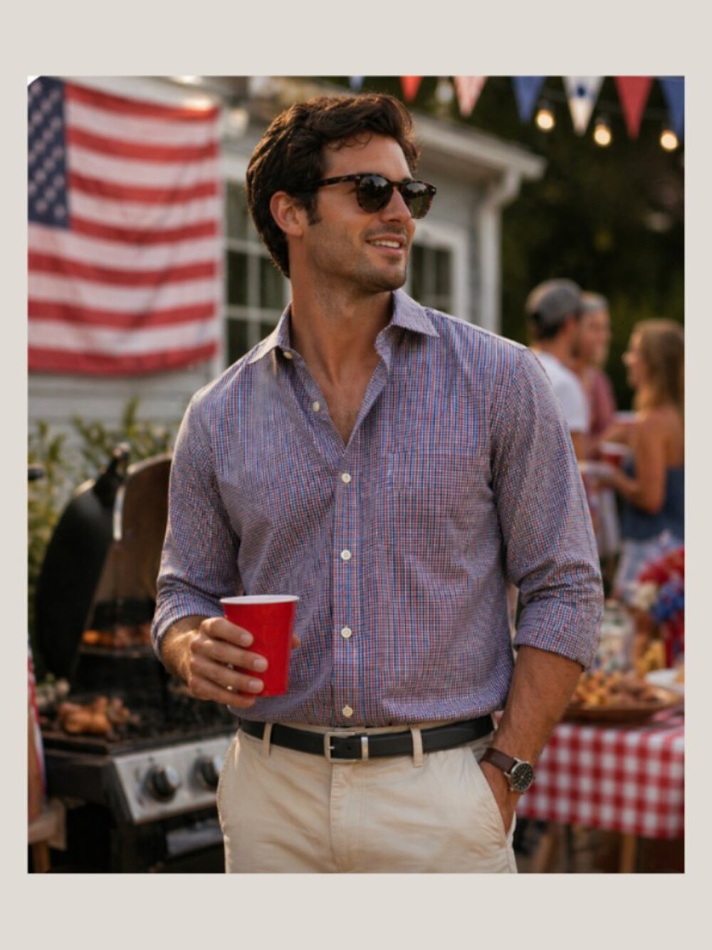 GAP Men's Long Sleeve Micro Gingham Button Down Shirt – Red & Blue, Size Medium